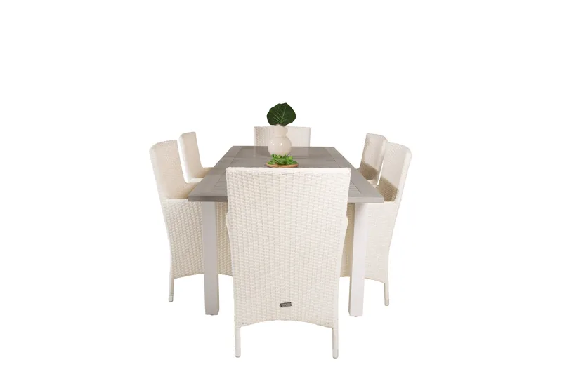 Albany Förlängningsbar Matgrupp Utomhus 152-210 cm + 6 st Malin Matstol - Vit - Utemöbler - Utegrupp - Matgrupp utomhus