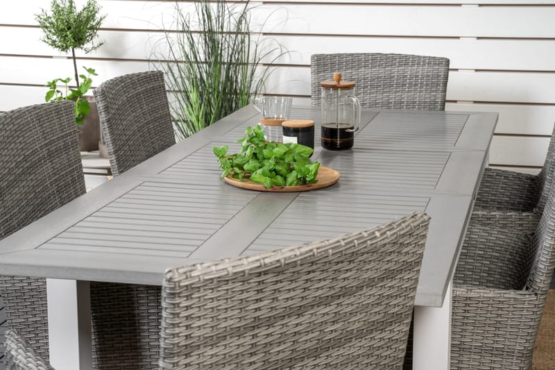 Albany Förlängningsbar Matgrupp Utomhus 152-210 cm + 6 st Malin Utefåtölj - Grå - Utemöbler - Utegrupp - Matgrupp utomhus