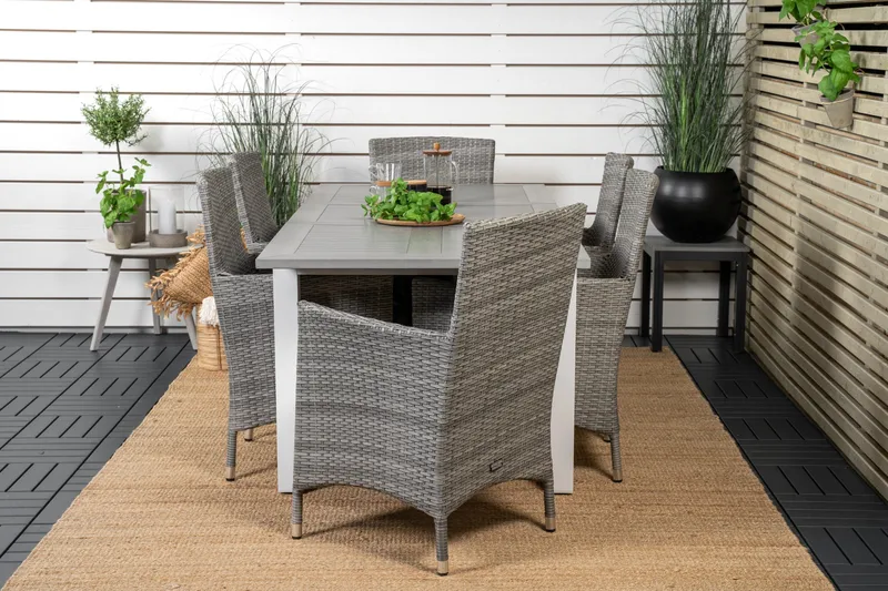 Albany Förlängningsbar Matgrupp Utomhus 152-210 cm + 6 st Malin Utefåtölj - Grå - Utemöbler - Utegrupp - Matgrupp utomhus
