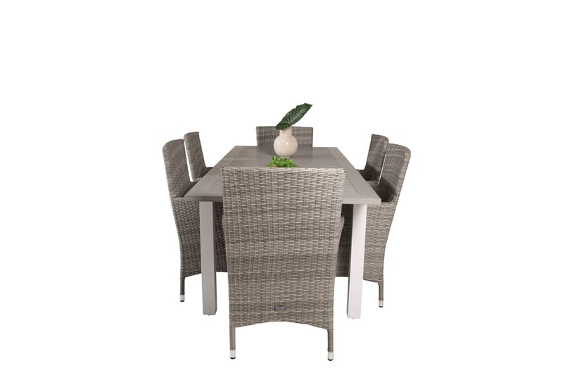 Albany Förlängningsbar Matgrupp Utomhus 152-210 cm + 6 st Malin Utefåtölj, Grå