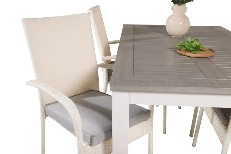 Albany Förlängningsbar Matgrupp Utomhus 152-210cm + 4 Anna Stolar - Grå/Vit - Utemöbler - Utegrupp - Matgrupp utomhus