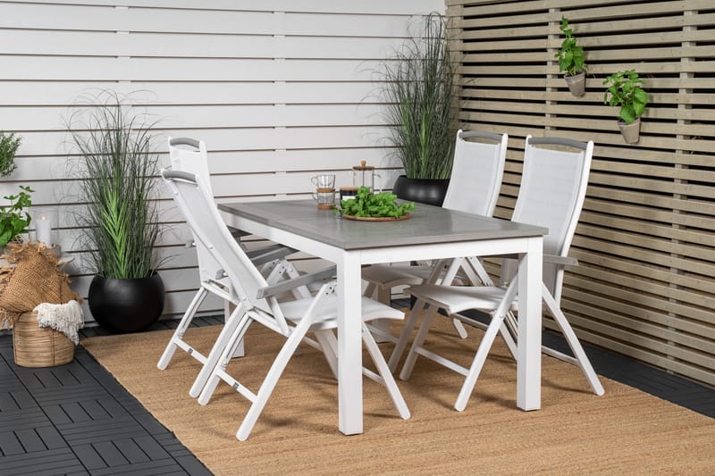 Albany Förlängningsbar Matgrupp Utomhus 152-210cm + 4 Stolar - Grå/Vit - Utemöbler - Utegrupp - Matgrupp utomhus
