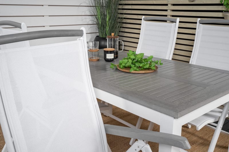 Albany Förlängningsbar Matgrupp Utomhus 152-210cm + 4 Stolar - Grå/Vit - Utemöbler - Utegrupp - Matgrupp utomhus