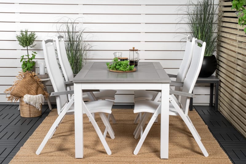 Albany Förlängningsbar Matgrupp Utomhus 152-210cm + 4 Stolar, Grå/Vit