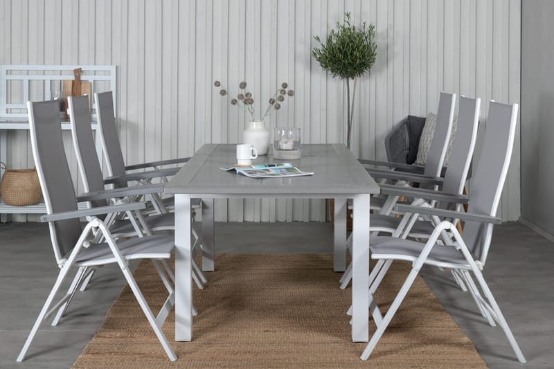 Albany Förlängningsbar Matgrupp Utomhus 152-210cm + 6 Stolar, Brun/Vit