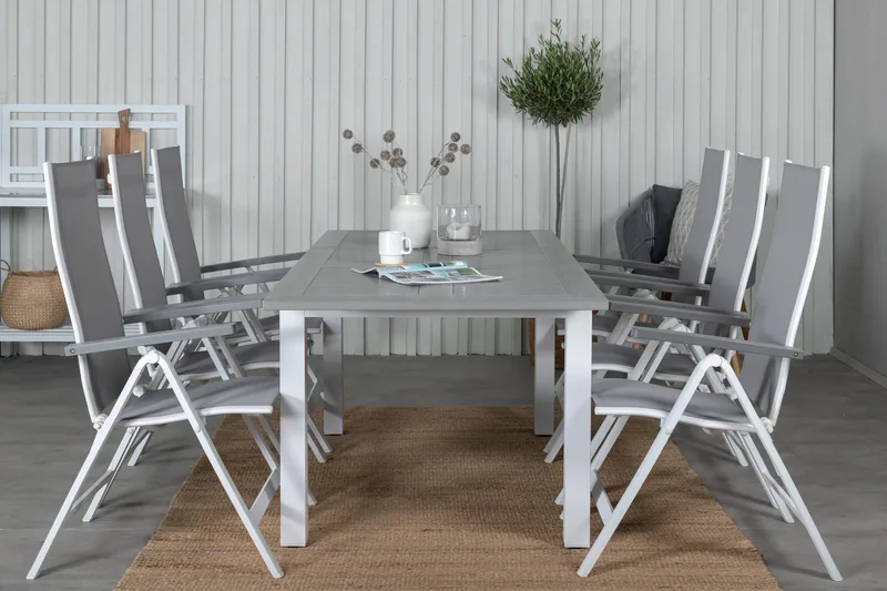 Albany Förlängningsbar Matgrupp Utomhus 152-210cm + 6 Stolar, Brun/Vit