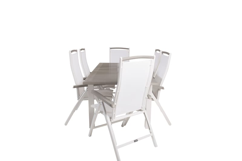 Albany Förlängningsbar Matgrupp Utomhus 152-210cm + 6 Stolar - Grå/Vit - Utemöbler - Utegrupp - Matgrupp utomhus