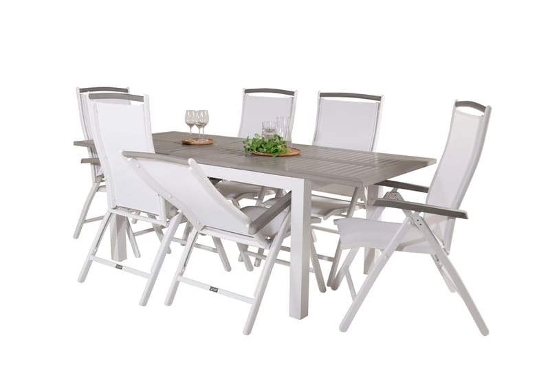 Albany Förlängningsbar Matgrupp Utomhus 152-210cm + 6 Stolar - Grå/Vit - Utemöbler - Utegrupp - Matgrupp utomhus