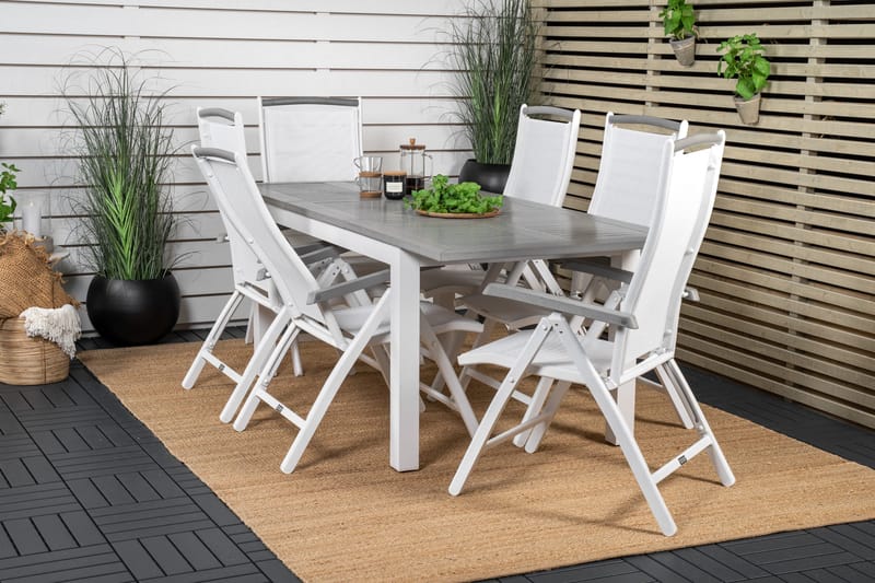 Albany Förlängningsbar Matgrupp Utomhus 152-210cm + 6 Stolar - Grå/Vit - Utemöbler - Utegrupp - Matgrupp utomhus