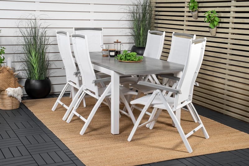 Albany Förlängningsbar Matgrupp Utomhus 152-210cm + 6 Stolar - Grå/Vit - Utemöbler - Utegrupp - Matgrupp utomhus
