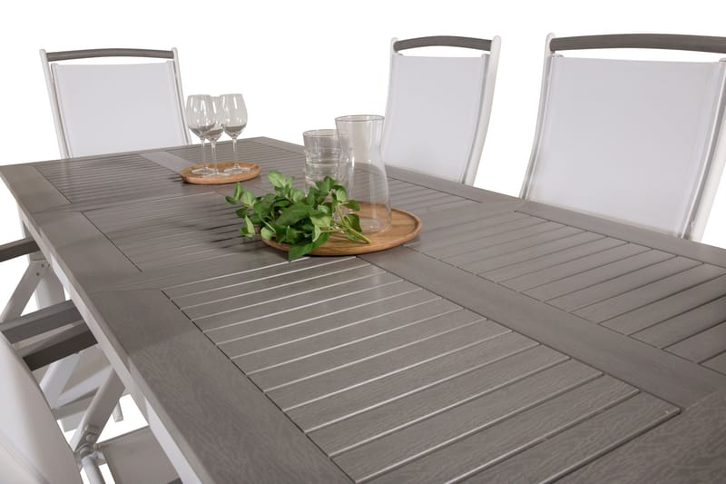 Albany Förlängningsbar Matgrupp Utomhus 152-210cm + 6 Stolar - Grå/Vit - Utemöbler - Utegrupp - Matgrupp utomhus