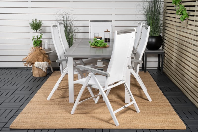 Albany Förlängningsbar Matgrupp Utomhus 152-210cm + 6 Stolar - Grå/Vit - Utemöbler - Utegrupp - Matgrupp utomhus