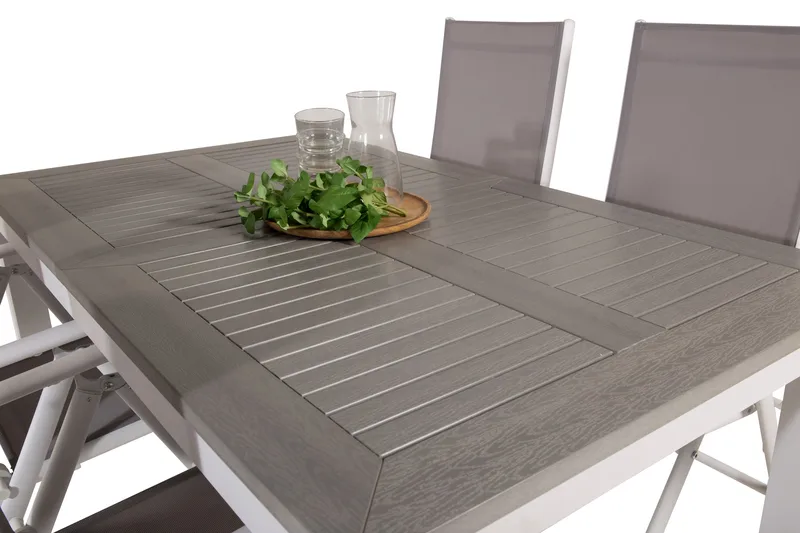 Albany Förlängningsbar Matgrupp Utomhus 152cm + 4 Break Matstolar - Grå/Vit - Utemöbler - Utegrupp - Matgrupp utomhus