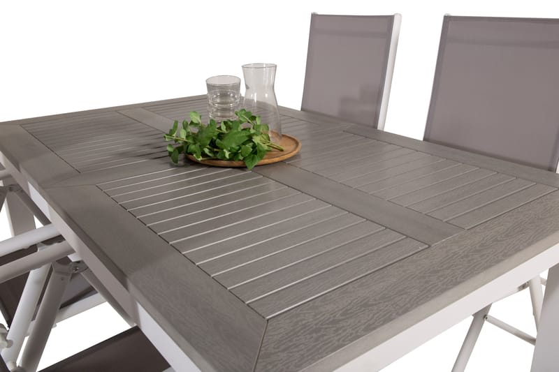 Albany Förlängningsbar Matgrupp Utomhus 152cm + 4 Break Matstolar - Grå/Vit - Utemöbler - Utegrupp - Matgrupp utomhus