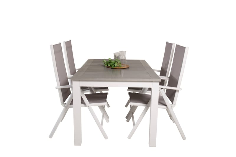 Albany Förlängningsbar Matgrupp Utomhus 152cm + 4 Break Matstolar - Grå/Vit - Utemöbler - Utegrupp - Matgrupp utomhus