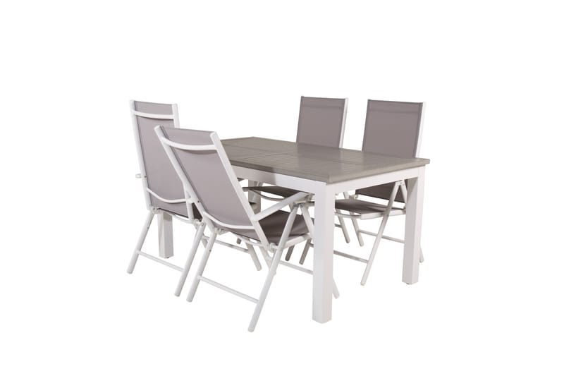 Albany Förlängningsbar Matgrupp Utomhus 152cm + 4 Break Matstolar - Grå/Vit - Utemöbler - Utegrupp - Matgrupp utomhus