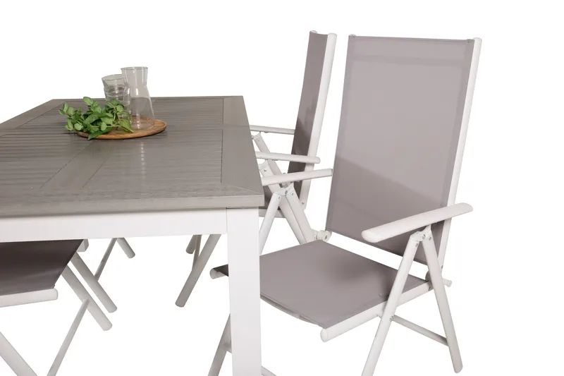 Albany Förlängningsbar Matgrupp Utomhus 152cm + 4 Break Matstolar - Grå/Vit - Utemöbler - Utegrupp - Matgrupp utomhus