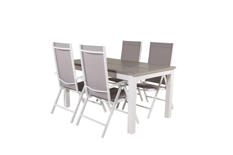Albany Förlängningsbar Matgrupp Utomhus 152cm + 4 Break Matstolar - Grå/Vit - Utemöbler - Utegrupp - Matgrupp utomhus