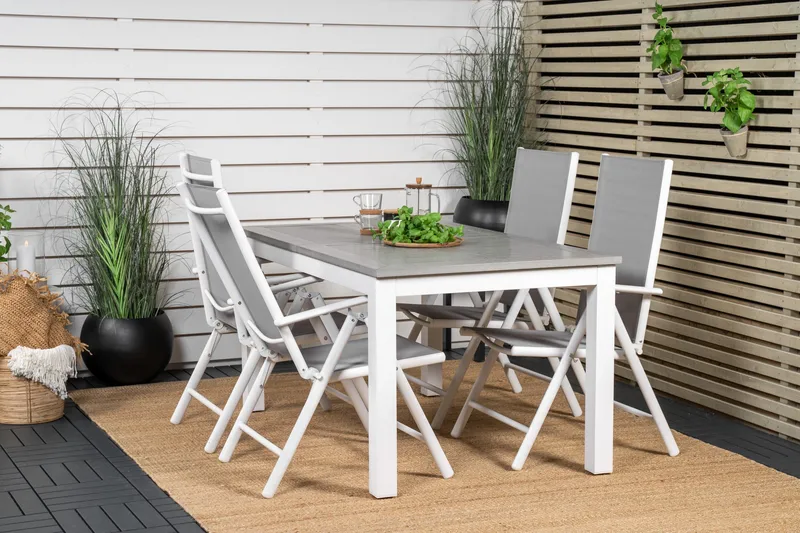 Albany Förlängningsbar Matgrupp Utomhus 152cm + 4 Break Matstolar - Grå/Vit - Utemöbler - Utegrupp - Matgrupp utomhus