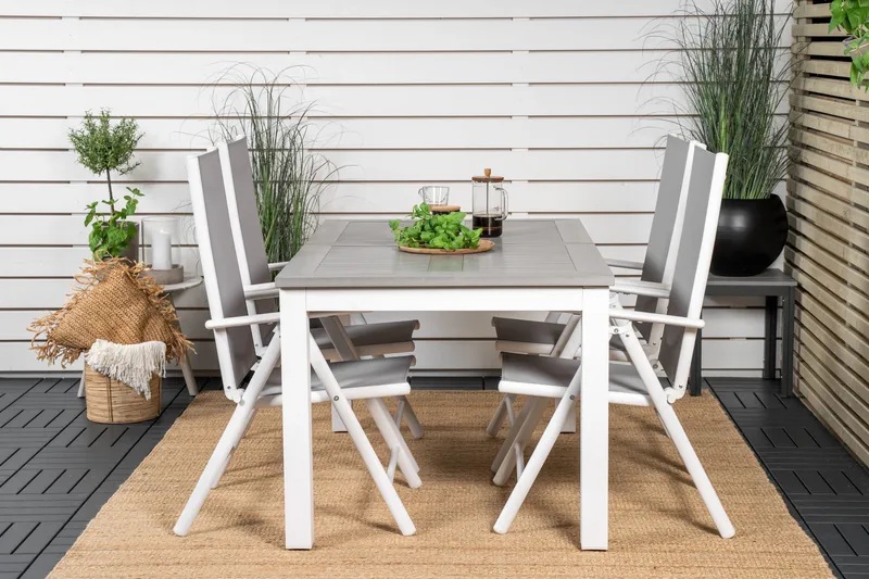 Albany Förlängningsbar Matgrupp Utomhus 152cm + 4 Break Matstolar - Grå/Vit - Utemöbler - Utegrupp - Matgrupp utomhus