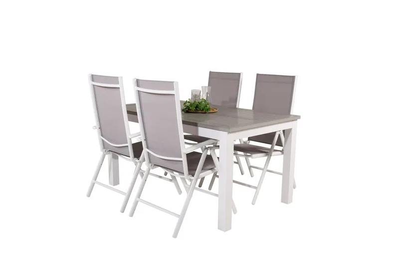 Albany Förlängningsbar Matgrupp Utomhus 152cm + 4 Break Matstolar - Grå/Vit - Utemöbler - Utegrupp - Matgrupp utomhus