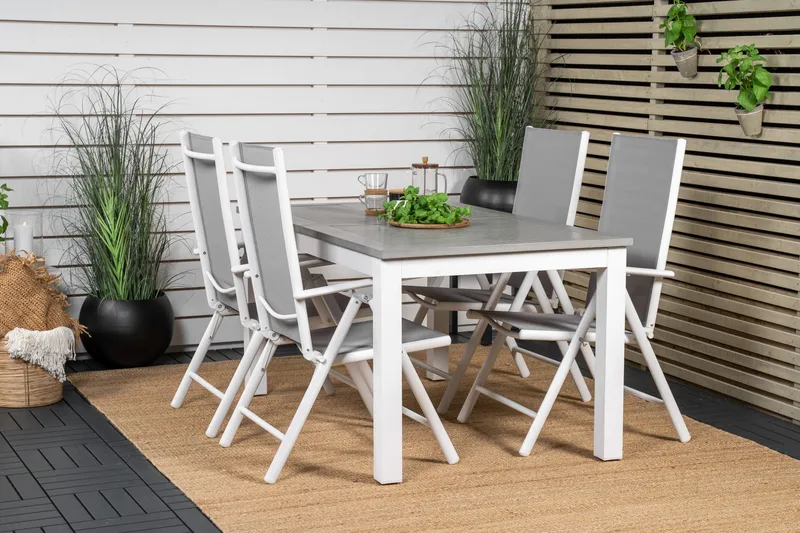 Albany Förlängningsbar Matgrupp Utomhus 152cm + 4 Break Matstolar - Grå/Vit - Utemöbler - Utegrupp - Matgrupp utomhus
