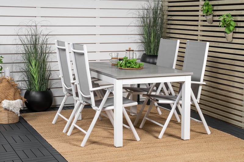 Albany Förlängningsbar Matgrupp Utomhus 152cm + 4 Break Matstolar - Grå/Vit - Utemöbler - Utegrupp - Matgrupp utomhus