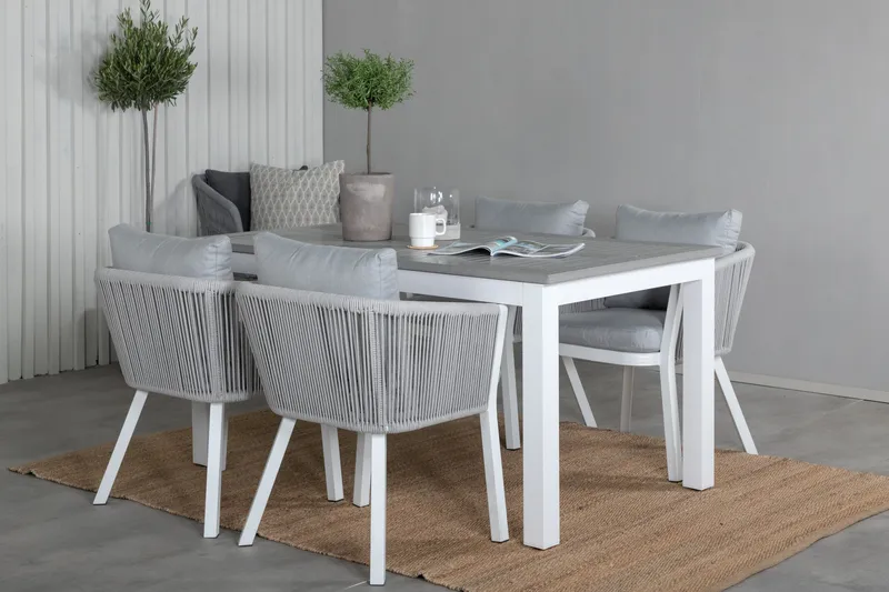 Albany Förlängningsbar Matgrupp Utomhus 152cm + 4 Virya Stolar - Grå/Vit - Utemöbler - Utegrupp - Matgrupp utomhus