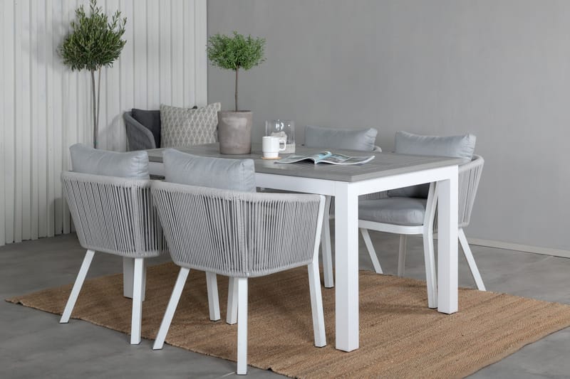 Albany Förlängningsbar Matgrupp Utomhus 152cm + 4 Virya Stolar - Grå/Vit - Utemöbler - Utegrupp - Matgrupp utomhus