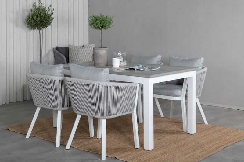 Albany Förlängningsbar Matgrupp Utomhus 152cm + 4 Virya Stolar - Grå/Vit - Utemöbler - Utegrupp - Matgrupp utomhus