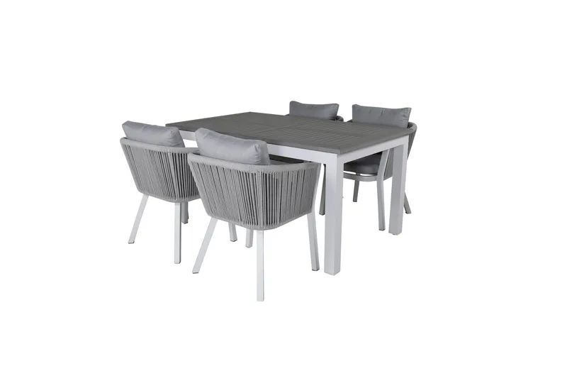 Albany Förlängningsbar Matgrupp Utomhus 152cm + 4 Virya Stolar - Grå/Vit - Utemöbler - Utegrupp - Matgrupp utomhus