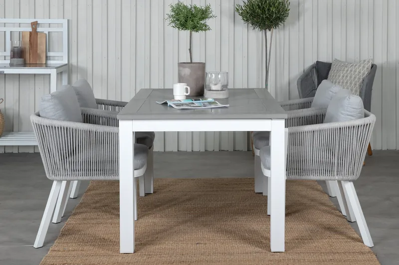 Albany Förlängningsbar Matgrupp Utomhus 152cm + 4 Virya Stolar - Grå/Vit - Utemöbler - Utegrupp - Matgrupp utomhus