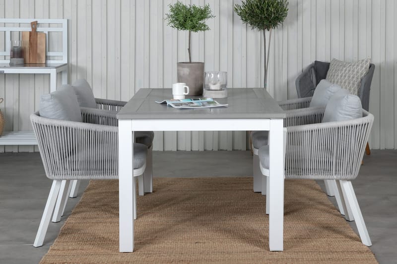 Albany Förlängningsbar Matgrupp Utomhus 152cm + 4 Virya Stolar - Grå/Vit - Utemöbler - Utegrupp - Matgrupp utomhus