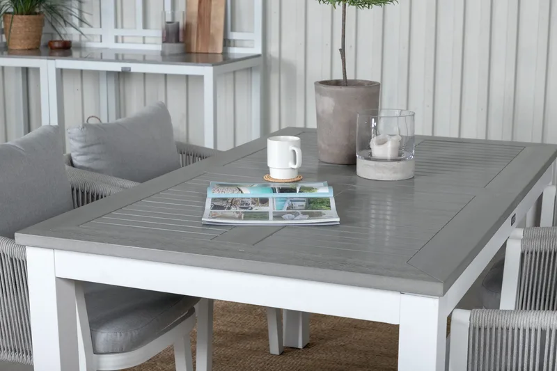 Albany Förlängningsbar Matgrupp Utomhus 152cm + 4 Virya Stolar - Grå/Vit - Utemöbler - Utegrupp - Matgrupp utomhus