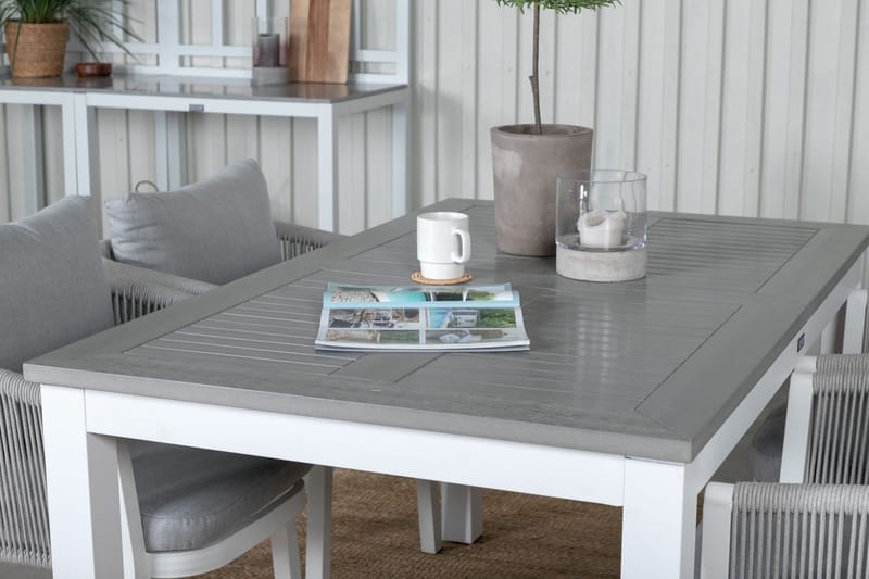 Albany Förlängningsbar Matgrupp Utomhus 152cm + 4 Virya Stolar - Grå/Vit - Utemöbler - Utegrupp - Matgrupp utomhus