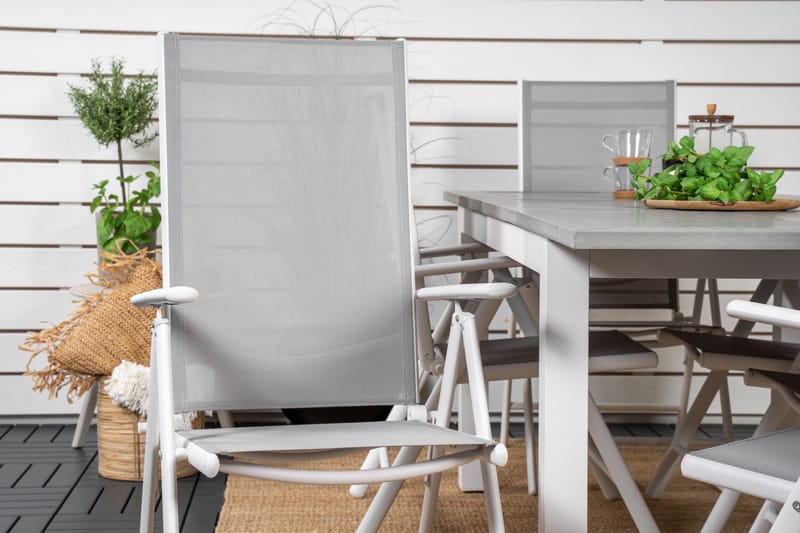 Albany Förlängningsbar Matgrupp Utomhus 152cm + 6 Break Matstolar - Grå/Vit - Utemöbler - Utegrupp - Matgrupp utomhus