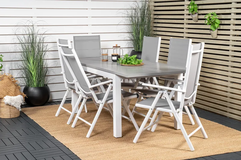 Albany Förlängningsbar Matgrupp Utomhus 152cm + 6 Break Matstolar - Grå/Vit - Utemöbler - Utegrupp - Matgrupp utomhus