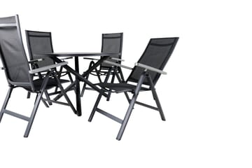 Alma Matbord Utomhus Rund 120 cm Svart med 4 Albany Light Positionsstol - Utemöbler - Utegrupp - Matgrupp utomhus