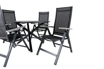 Alma Matbord Utomhus Rund 120 cm Svart med 4 Albany Light Positionsstol - Utemöbler - Utegrupp - Matgrupp utomhus