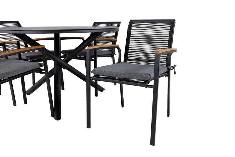 Alma Matgrupp Utomhus Rund Ø120cm + 4 Dallas Matstolar - Svart - Utemöbler - Utegrupp - Matgrupp utomhus