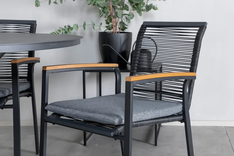 Alma Matgrupp Utomhus Rund Ø120cm + 4 Dallas Matstolar - Svart - Utemöbler - Utegrupp - Matgrupp utomhus