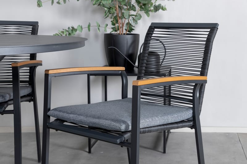 Alma Matgrupp Utomhus Rund Ø120cm + 4 Dallas Matstolar - Svart - Utemöbler - Utegrupp - Matgrupp utomhus