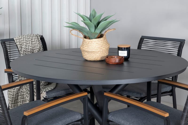 Alma Matgrupp Utomhus Rund Ø120cm + 4 Dallas Matstolar - Svart - Utemöbler - Utegrupp - Matgrupp utomhus