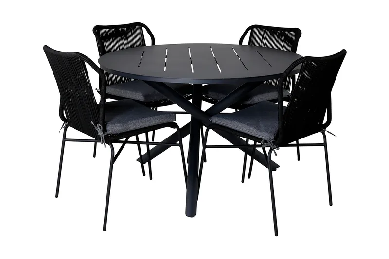 Alma Matgrupp Utomhus Rund Ø120cm + 4 Julian Matstolar, Svart