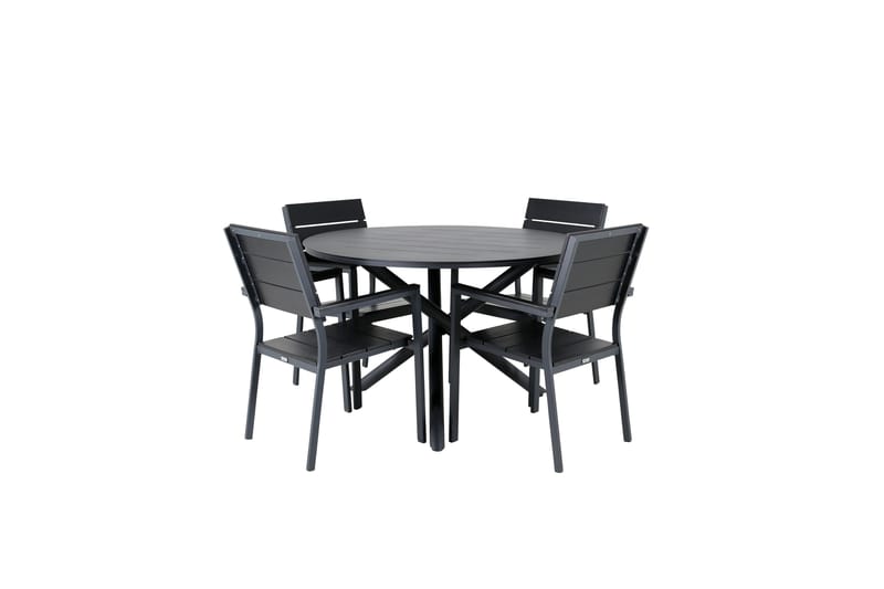 Alma Matgrupp Utomhus Rund Ø120cm + 4 Levels Stapelbara Matstolar, Svart