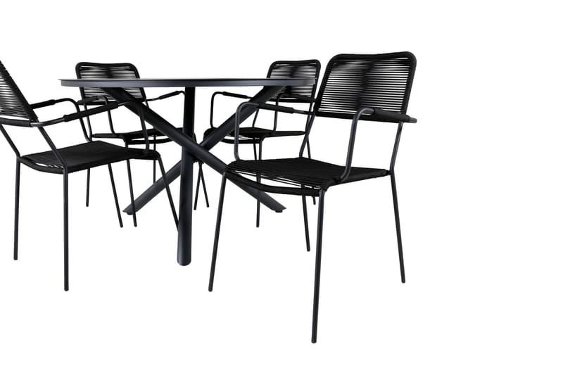 Alma Matgrupp Utomhus Rund Ø120cm + 4 Lindos Karmstolar - Brun/Vit - Utemöbler - Utegrupp - Matgrupp utomhus