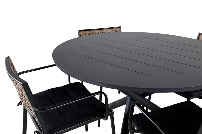 Alma Matgrupp Utomhus Rund Ø120cm + 4 Paola Matstolar - Svart/Natur - Utemöbler - Utegrupp - Matgrupp utomhus