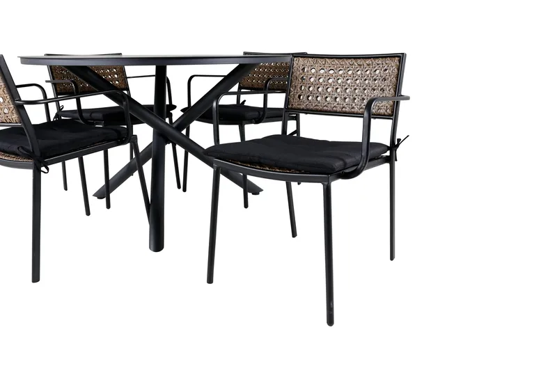 Alma Matgrupp Utomhus Rund Ø120cm + 4 Paola Matstolar - Svart/Natur - Utemöbler - Utegrupp - Matgrupp utomhus