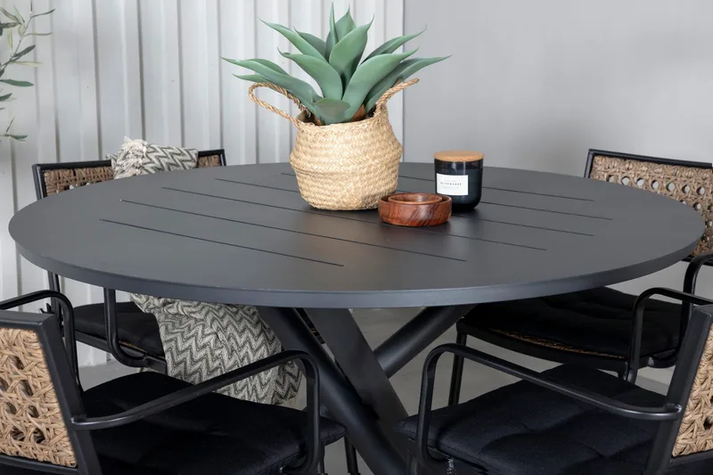 Alma Matgrupp Utomhus Rund Ø120cm + 4 Paola Matstolar - Svart/Natur - Utemöbler - Utegrupp - Matgrupp utomhus