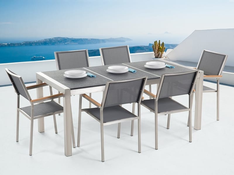 Bacoli Matgrupp Utomhus 180 cm + 6 Utestolar - Grå - Utemöbler - Utegrupp - Matgrupp utomhus